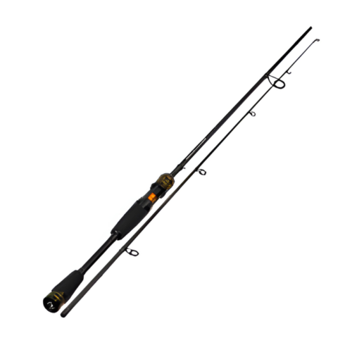 La Caña Black Arrow G2 Ba2714 Sportex Germany es una caña de pescar negra con un diseño moderno, que cuenta con un mango de agarre dividido, múltiples guías de línea y un acabado elegante.