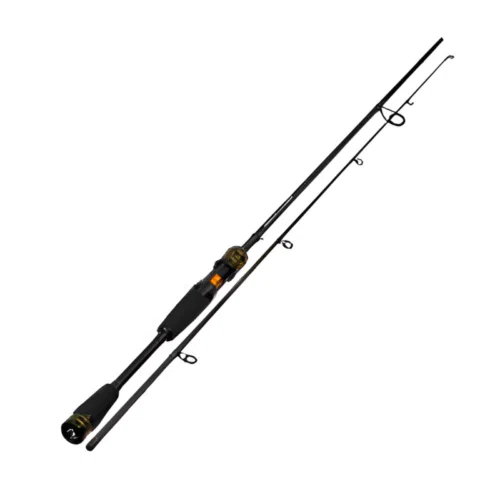 La Caña Black Arrow G2 Ba2714 Sportex Germany es una caña de pescar negra con un diseño moderno, que cuenta con un mango de agarre dividido, múltiples guías de línea y un acabado elegante.