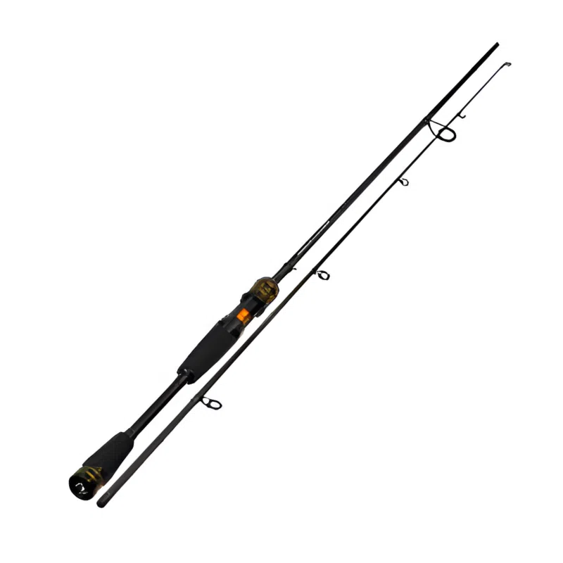 La Caña Black Arrow G2 Ba2714 Sportex Germany es una caña de pescar negra con un diseño moderno, que cuenta con un mango de agarre dividido, múltiples guías de línea y un acabado elegante.