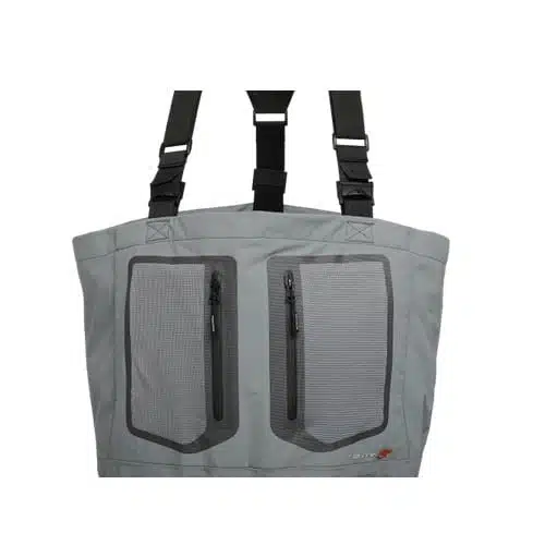 La bolsa de mano respirable Scierra Yosemite Wader en gris viene con dos bolsillos frontales con cremallera y correas de hombro ajustables negras, lo que la hace perfecta para los entusiastas de los wader.