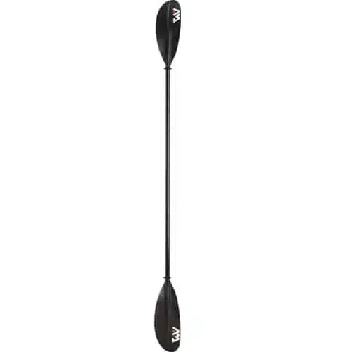 El remo para kayak KP-2 de fibra de vidrio Aqua Marina es un remo de kayak negro con dos palas, cada una adornada con marcas de logotipo en blanco. Diseñado para kayak, este remo de Aqua Marina ofrece una excelente propulsión y control en el agua. Fabricado con fibra de vidrio duradera, garantiza un rendimiento liviano pero robusto para cualquier aventura.