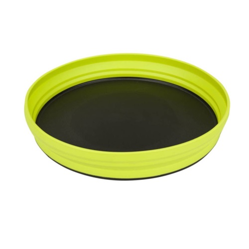 El Plato Plegable de Silicona Sea To Summit X-Plate Lime es un plato de camping plegable redondo de color amarillo brillante con un interior negro y está diseñado para ser liviano y fácil de empacar para actividades al aire libre como caminatas o campamentos.