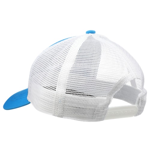 Se muestra una gorra de camionero negra G-Loomis Bandit desde atrás, mostrando su ala negra y cuerpo de malla blanca con un cierre a presión de plástico ajustable para un ajuste perfecto.