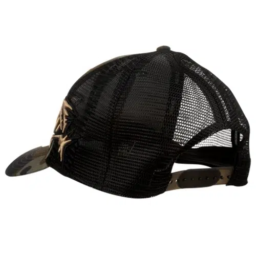 La gorra de camionero con el logotipo de G-Loomis presenta un diseño de malla negra combinado con una visera camuflada, resaltada por un logotipo de G-Loomis bordado en el costado. Cuenta con un cierre ajustable a presión para un ajuste personalizado.