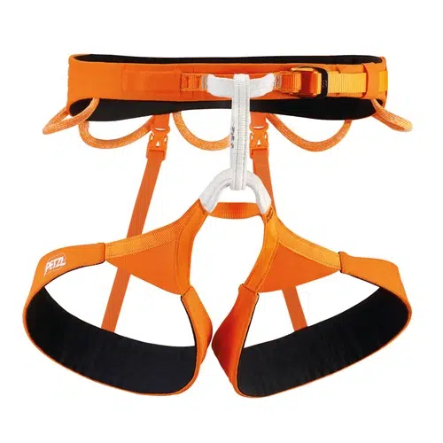 El Arnés Petzl Hirundos es un llamativo arnés de escalada de color naranja, realzado con acolchado negro y detalles en blanco. Incluye perneras ajustables, una hebilla fiable y prácticos portamateriales para ofrecer a los escaladores comodidad y seguridad durante sus escaladas.