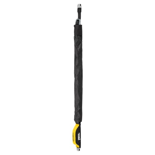 Imagen de un dispositivo de aseguramiento Petzl GriGri con cuerpo amarillo y negro, junto a un Absorbedor Industrial Petzl Absorbica -I Vario. El GriGri cuenta con frenado asistido para ayudar a los aseguradores a manejar la cuerda y protegerse contra las caídas, complementado por el sistema avanzado de absorción de impactos del Absorbica -I Vario.