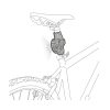 Ilustración de una bicicleta con el Adaptador de Linterna para Bicicleta Petzl Bike Adapt 2 colocado debajo del poste del asiento, que posiblemente sirva como soporte para la luz o el candado. La bicicleta se ve de lado y se destacan las líneas detalladas del asiento, las ruedas y el cuadro.