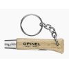 El llavero Navaja Opinel Llavero N°4 de Acero Inoxidable presenta un mango de madera con el grabado "OPINEL SAVOIE FRANCE" y un llavero de metal duradero. Su hoja de acero inoxidable es parcialmente visible, cuidadosamente plegada dentro del mango.