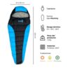 El Saco de Dormir Sintético El Plomo 3 Estaciones Kano 5°C es un saco de dormir tipo momia de color azul y negro fabricado con poliéster 250T resistente, con unas medidas de 50 a 80 cm de ancho y 220 cm de largo. Con un peso de tan solo 1,2 kg, tiene capacidad para una persona con un rango de temperatura de 5 °C a 25 °C para su uso en verano, otoño y primavera.