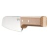 El Cuchillo Opinel N°119 Santoku Parallèle es un pequeño cuchillo de cocina con una hoja Santoku ancha y de filo plano, fabricado en acero inoxidable. Tiene un mango de madera ligera de diseño ergonómico asegurado con dos remaches.