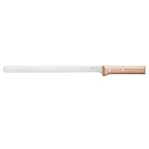 Producto: Cuchillo Opinel N°123 Carpaccio ParallèleDescripción: El Cuchillo Opinel N°123 Carpaccio Parallèle es un cuchillo largo y recto con una hoja estrecha y fina y un mango de madera asegurado por dos remaches. Está diseñado para un uso especializado, ideal para cortar o trinchar, con una apariencia general elegante y utilitaria.