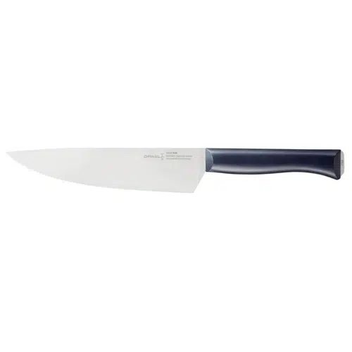 Presentamos el Cuchillo Opinel N°218 Chef Intempora: un cuchillo de chef elaborado en acero inoxidable, con una hoja ancha y afilada que se estrecha suavemente hasta terminar en punta. Su mango negro cuenta con un diseño ergonómico, lo que garantiza un agarre cómodo y agrega un toque elegante a esta versátil herramienta de cocina.