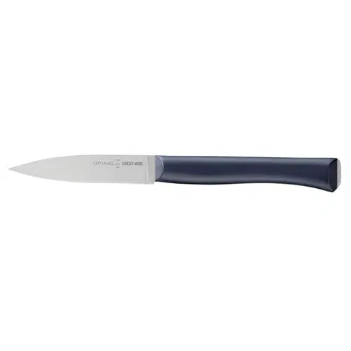 El Cuchillo Opinel N°225 Cocina Intempora es un elegante cuchillo para pelar que cuenta con una hoja afilada y puntiaguda de acero inoxidable y un mango ergonómico negro, lo que lo hace ideal para tareas de corte precisas en la cocina.