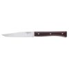 El juego de 4 piezas Caja de Cuchillos Opinel Mango de Fresno Oscuro Fracette incluye un cuchillo de cocina con una moderna hoja de acero inoxidable y un mango de fresno marrón oscuro, asegurado con tres remaches para una mayor estabilidad. La marca "Opinel" está elegantemente grabada en la hoja.