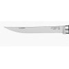 Vista detallada de la hoja del Cuchillo Opinel, que muestra su diseño elegante y afilado. La hoja tiene una ligera curva y una superficie lisa con el nombre de la marca "OPINEL" grabado cerca del mango, lo que recuerda la elegancia que se encuentra en los modelos Olivo N°10.