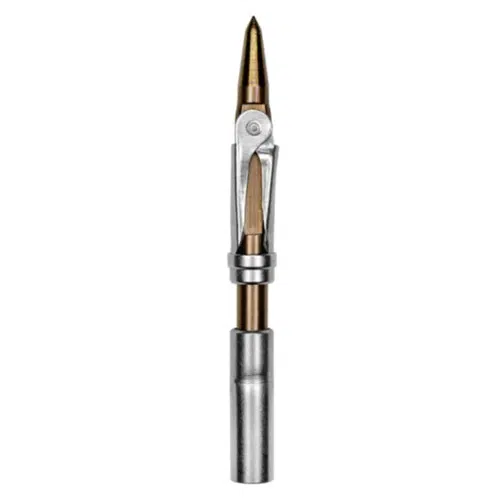 Con un elegante diseño metálico y una punta puntiaguda con hojas plegables, el Arpón Manual 4’ + Punta JBL presenta una llamativa combinación de colores plata y bronce, lo que lo hace perfecto para los entusiastas del tiro con arco o la caza que valoran tanto la precisión como el estilo.
