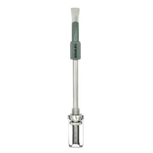 La Bombilla Stanley Mate Spring es una herramienta para colocar clavos con resorte de metal, diseñada para colocar las cabezas de los clavos debajo de la superficie de la madera. Tiene un mango gris y un cuerpo cilíndrico con un extremo redondeado para golpear, con el nombre de la marca "STANLEY" visible en el mango, lo que evoca la artesanía que recuerda al diseño de la bombilla.