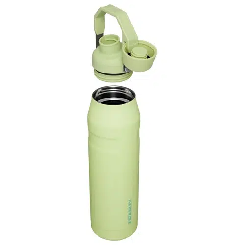La Botella Térmica Stanley Fast Flow 1L es un termo de viaje aislado de color verde claro con un diseño elegante y a juego. Viene con una tapa desmontable con pico abatible para verter fácilmente, combinando estilo y funcionalidad en cada viaje.