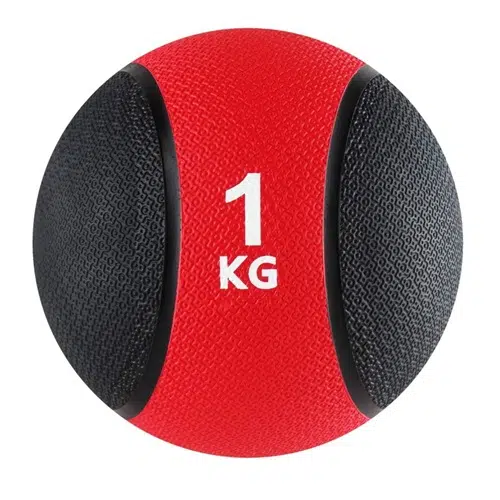 Mejora tus entrenamientos con el Balón Medicinal con Rebote 1kg, un balón medicinal rojo y negro que presenta una superficie texturizada y "1 KG" en blanco en el frente.