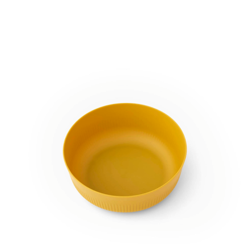 El Passage Bowl, de un llamativo color amarillo mostaza conocido como Amarillo, presenta un interior liso y un exterior con una textura sutil. Se encuentra centrado sobre un fondo blanco, lo que muestra su diseño simple pero moderno de Sea to Summit.