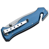 La Navaja Boker Magnum Law Enforcement 01MB365 es una navaja plegable con una hoja de acero inoxidable parcialmente visible y un diseño en color azul. Incluye un clip de bolsillo de metal y un cortador de cinturón de seguridad integrado, todo ello presentado en un estilo elegante y moderno.