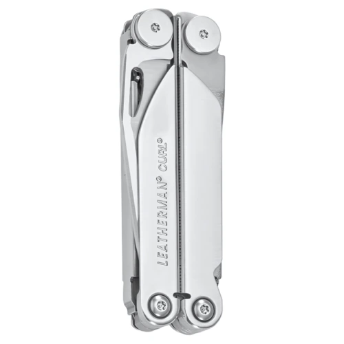 La Leatherman Curl 832932 presenta un elegante acabado metálico plateado y viene con el nombre de la marca y el modelo grabados en un lado, lo que la hace ideal para aplicaciones versátiles.