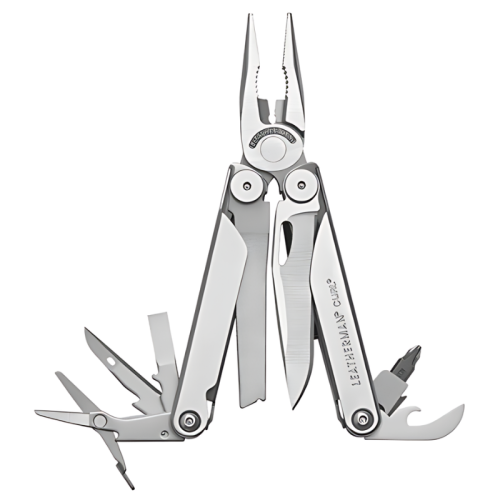 La Multiherramienta Leatherman Curl 832932 es una multiherramienta de acero inoxidable que incluye varias herramientas desplegadas, entre ellas alicates, cortadores de alambre, un cuchillo, una sierra, tijeras, destornilladores y un abridor de botellas.