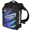 La Mochila Flambeau IKE Speed Sling 540TKE es una elegante mochila en negro y azul, adornada con llamativos diseños geométricos. Cuenta con un bolsillo frontal con cremallera que tiene un tirador de cremallera naranja para mayor contraste. El nombre de la marca "Flambeau" aparece en el lateral en texto blanco. Esta mochila también viene con correas de hombro ajustables y un asa superior para mayor facilidad de uso.