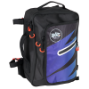 La Mochila Flambeau IKE Speed Sling 540TKE es una mochila para kitesurf que presenta una llamativa combinación de colores negro y azul, complementados con hebillas de color naranja vibrante. El logotipo distintivo en el frente se destaca entre los patrones azules llamativos que contrastan con el fondo negro. Está diseñada con múltiples correas para garantizar un transporte fácil.
