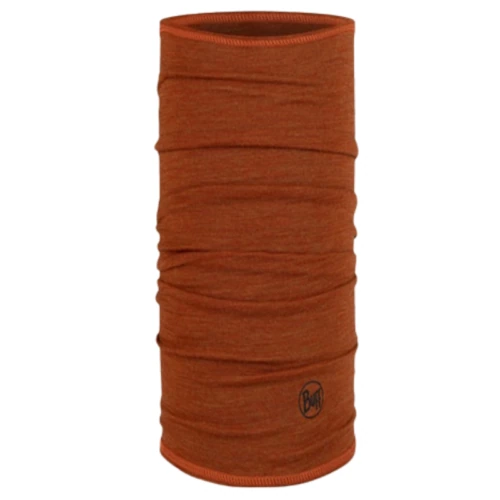 Polaina de cuello tubular de color naranja confeccionada en tejido texturizado, similar a un pañuelo versátil, y con un pequeño logotipo cerca de la parte inferior.