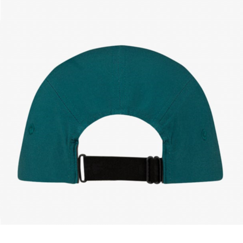Vista trasera del Jockey Buff 5 Panel Go en color teal, mostrando el cierre ajustable y diseño deportivo.