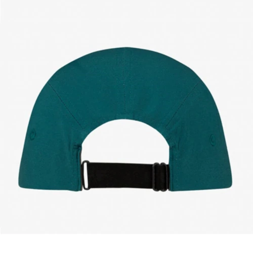 Vista trasera del Jockey Buff 5 Panel Go en color teal, mostrando el cierre ajustable y diseño deportivo.