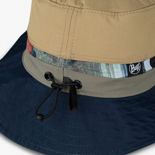 Detalle del Gorro Buff Explore Booney Harq Multi mostrando el cordón de ajuste y el diseño de la banda, ideal para actividades al aire libre con protección solar UPF 50.