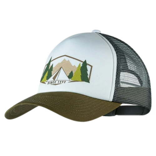 Jockey Buff Trucker Darryl White con diseño de montaña y malla trasera