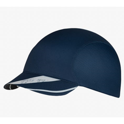 Vista lateral del Jockey Buff Pack Cycle Lenir en color Night Blue, diseñado para ciclistas con tejido ultraligero y plegable, protección solar UPF 50, y fabricado con material reciclado.