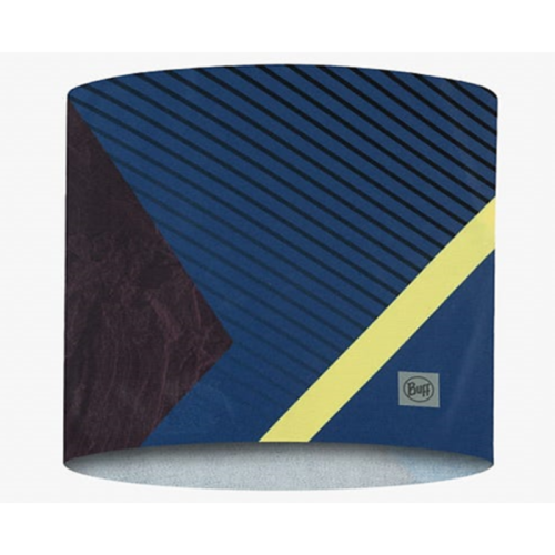 La polaina para el cuello Cinta Buff Akim Cobalt es multifuncional y presenta un diseño geométrico moderno en líneas diagonales de color azul, marrón oscuro, amarillo y negro. Con el logotipo de Buff visible cerca del borde inferior, es perfecta para usarla debajo del casco y muestra el estilo elegante de la colección Cinta Akim Cobalt.
