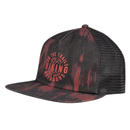 Jockey Buff Trucker Ikshi con diseño de senderismo y malla trasera en colores negro y rojo