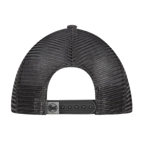 Vista trasera del Jockey Buff Trucker Ikshi con cierre ajustable y malla negra