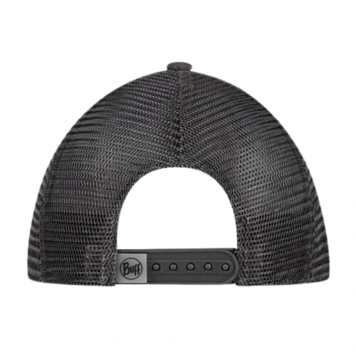 Vista trasera del Jockey Buff Trucker Ikshi con cierre ajustable y malla negra