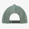 Parte trasera de la gorra Jockey Buff Explore Trucker Tery color verde forestal con cierre ajustable y malla trasera.