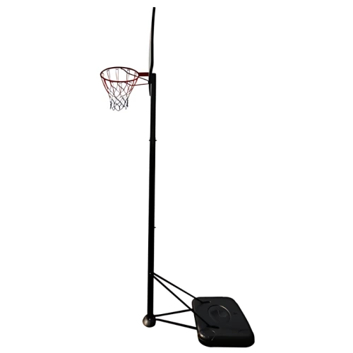 El Aro Básquetbol Uk Time Sport con Pedestal Profesional S021F cuenta con un borde rojo y una red blanca unida a un poste negro para mayor estabilidad. Su base rectangular, diseñada para uso en exteriores, garantiza su firmeza. Este modelo es ideal para los amantes del deporte y se presenta sobre un fondo blanco.