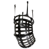 El casco Uk Time Sport Ball Return combina un diseño de estilo medieval en forma de jaula de hierro negro con características que recuerdan a los equipos deportivos, caracterizados por ranuras horizontales y verticales. Su cara abierta y sus correas brindan un aspecto histórico y desgastado similar al equipo utilizado en los deportes tradicionales del Reino Unido.