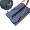 Primer plano de un asa roja unida a la base negra del Aro Básquetbol Uk Time Sport con Pedestal S881A para Niños. Un círculo insertado muestra una gota de agua que impacta un pequeño componente circular en la base, con una flecha que enfatiza esta característica distintiva.