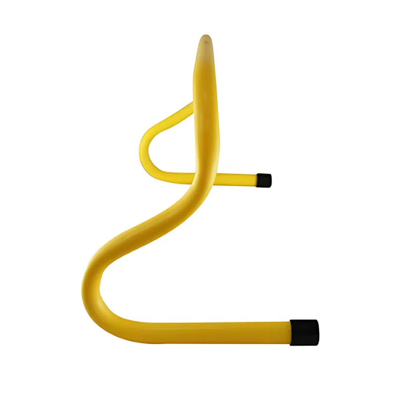 Un elegante manillar de metal amarillo de 6" con tapas negras en los extremos, que tiene la forma de un signo de interrogación estilizado cuando se lo mira de lado. Su diseño suave y ondulado agrega un toque de elegancia, que recuerda la estética de alta tecnología que se encuentra en los productos Micro Valla Train.