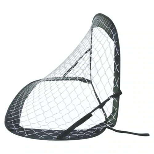 La portería de fútbol plegable multifunción Par de Arcos Pop-Up Train de 122 x 66 cm es una portería de fútbol portátil de color negro con una estructura flexible y un diseño plegable, completa con una red, adecuada para un entrenamiento versátil. Se presenta sobre un fondo blanco liso.