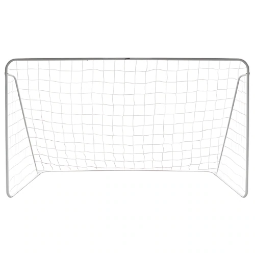 La portería de fútbol Arco Baby Futbol Train de 305 x 183 x 122 cm es una portería de fútbol rectangular de color blanco que cuenta con un marco de metal resistente y una red duradera. Ideal para deportes como el fútbol y el fútbol americano, la red está sujeta de forma segura para garantizar una captura eficaz del balón durante el juego. Esta portería independiente se puede utilizar independientemente de la configuración del campo.