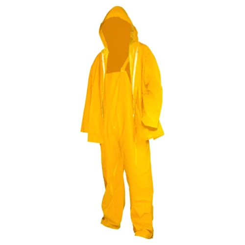El Traje Impermeable FG Steel Norske T50 Jardinera es un traje impermeable de cuerpo entero de color amarillo con capucha, que incluye una chaqueta impermeable y pantalones. Diseñado para lluvias intensas, la chaqueta tiene una cremallera y los pantalones son holgados para garantizar la máxima comodidad y protección.
