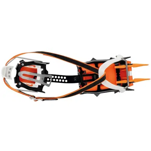 Los crampones modulables Petzl Lynx 2024 presentan un elegante diseño en naranja y negro con dos puntas delanteras y una correa ajustable, lo que los hace ideales para condiciones de hielo y nieve. Estos crampones modulares se adaptan sin esfuerzo a diversos terrenos, lo que garantiza que sean perfectos para sus botas.