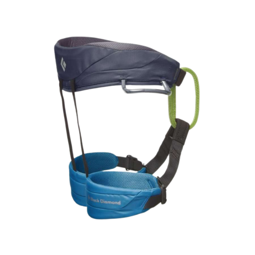 El arnés infantil Black Diamond Momentum Kids - Kingfisher está diseñado específicamente para los más pequeños aventureros y ofrece presillas ajustables para las piernas y el cinturón. Incluye un pequeño lazo de metal y un lazo verde para el material, mientras que el logotipo de la marca decora de forma destacada el cinturón para darle un estilo mejorado.