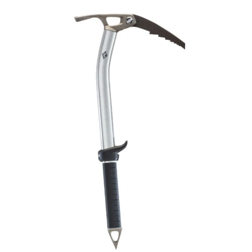 El piolet Venom de Black Diamond es un piolet plateado que cuenta con una punta dentada y una azuela ergonómica, complementadas con un mango de agarre negro. Diseñado para escalada y montañismo, cuenta con un mango curvado y una pequeña punta en la parte inferior para una mayor precisión.